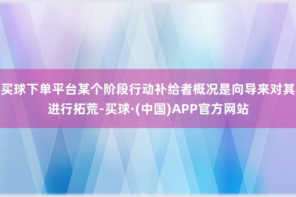 买球下单平台某个阶段行动补给者概况是向导来对其进行拓荒-买球·(中国)APP官方网站