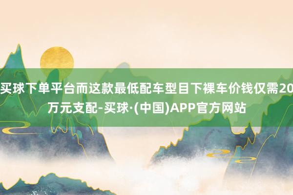 买球下单平台而这款最低配车型目下裸车价钱仅需20万元支配-买球·(中国)APP官方网站